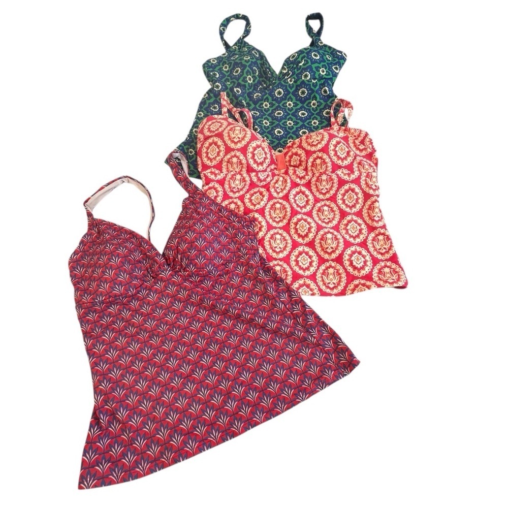 Boden Women's Swim Bikini Tops Lot of 3, Red, Green, Cream Size 16/18